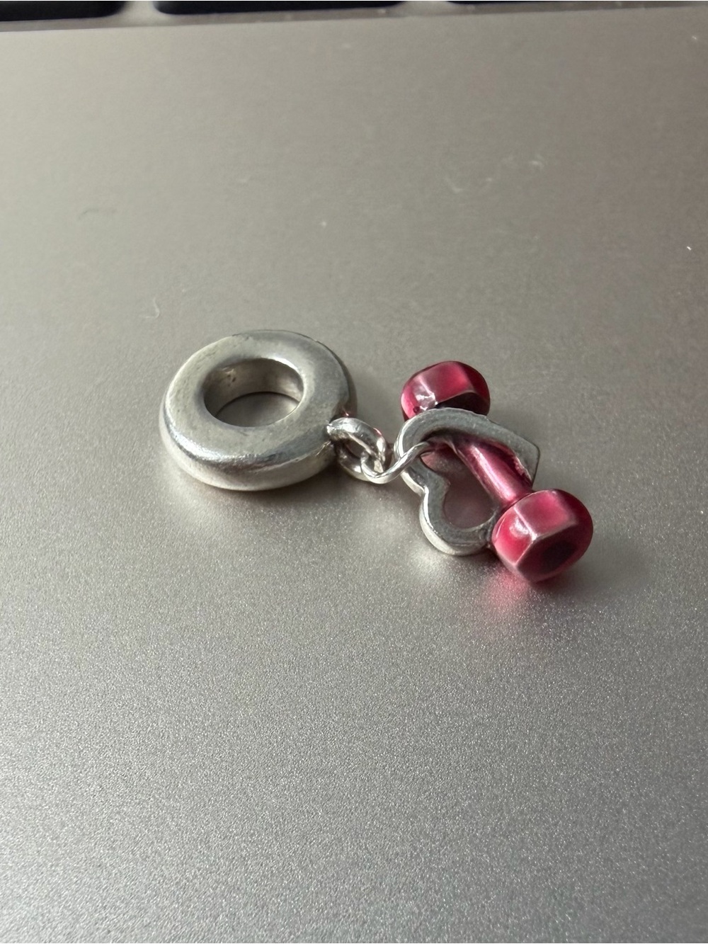 Pandora Silver Charm with Pink Dumbbell and Heart